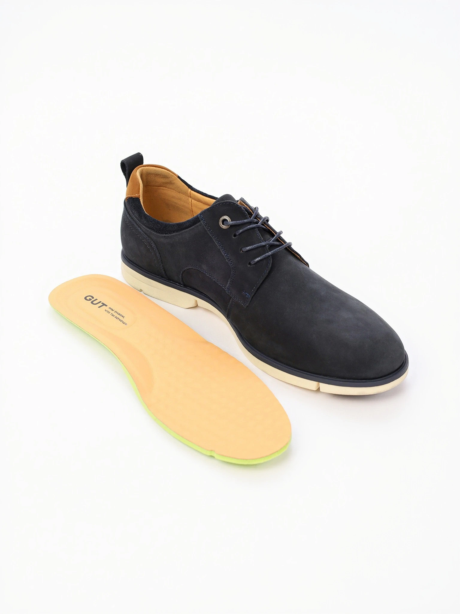 Туфли-дерби темно-синего цвета со шнуровкой